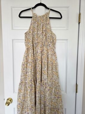 Floral Halter Maxi Dress in Cream and Pastel Floral